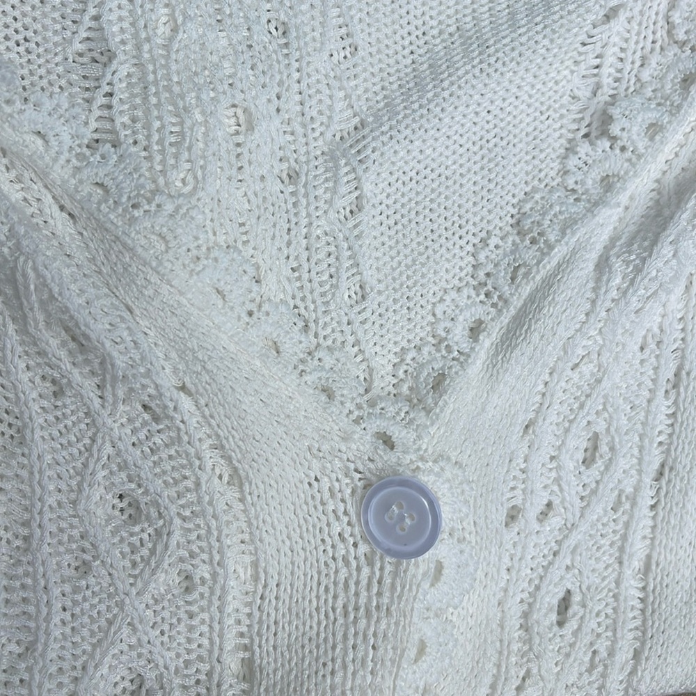 Romantic White Lace Knit Button Cardigan Cottagecore Feminine M - Picture 6 of 8
